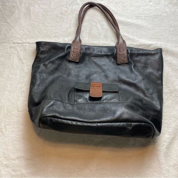 Cynthia Rowley Black and Brown Pebble Leather Tote Bag - Picture 1 of 11